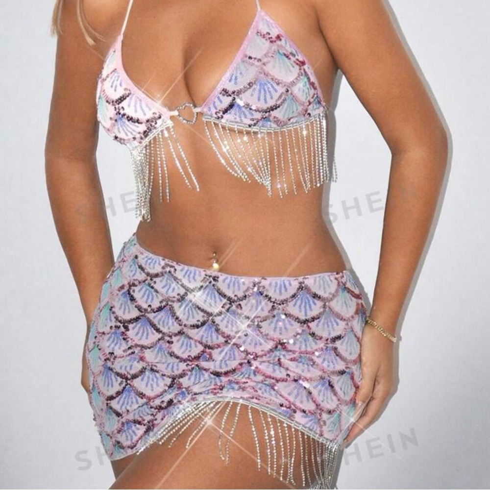 Rhinestone and Sequin Skirt Set
